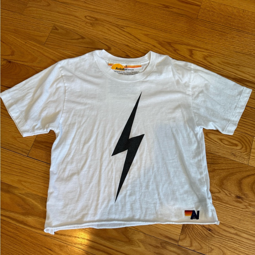 Aviator Nation White Tee with Black Lightning Bolt